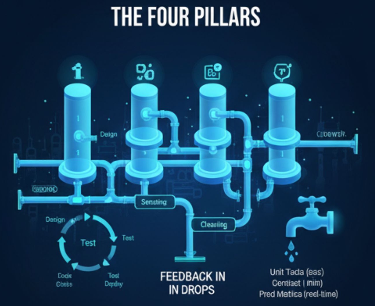 Illustration of quality in software development shown as a flowing river that represents continuous improvement and collaboration